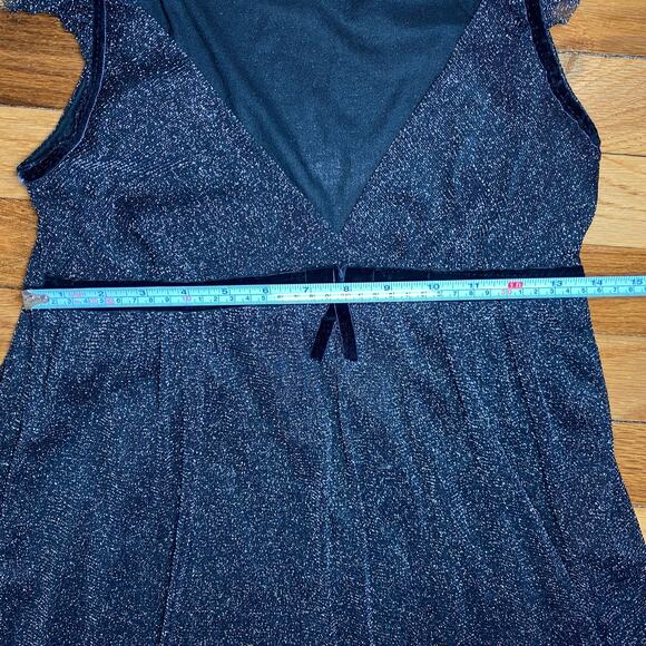 Mirror Sparkly Babydoll Coquette Empire Waist Mini Dress Velour Bow Flouncy Y2K - Picture 11 of 13